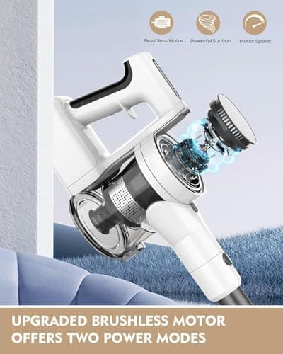 Cordless Vacuum Cleaner, 80,000 RPM Motor and Power Filtration, Stick Vacuum with 2200 mAh Battery, 35 Mins Worktime, 2 Modes, Rotated Multi-Heads, Height-Adjustable Vacuum for Home (Harbor White)