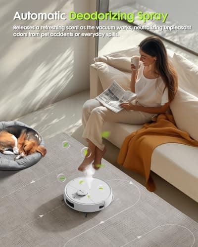 V5 Robot Vacuum and Mop, Self-Emptying Robotic Vacuum Cleaner, 8500Pa Suction, Pet Hair Tangle Cutter, Laser Navigation, Cat Laser, Carpet Detection, Ideal for Hard Floor, Tile, and Carpet