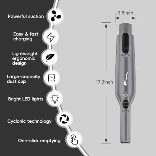 Cordless Handheld Vacuum, Lightweight Portable Hand Vacuum Cleaner with LED Light,Rechargeable Hand Held Vacuum with Charging Dock, Powerful Suction for Office, Home,Car,Silver