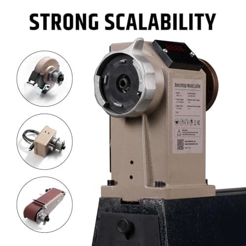 12" x 18" Wood Turning Lathe, 1 HP Benchtop Woodworking Lathe with Variable Speed 650-3800 RPM, Dual-Function Design with Extension Ports for Belt Sander or Grinding Wheel or Rotary Kit