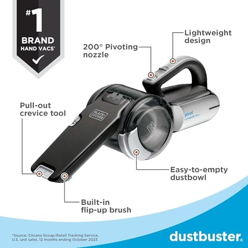 BLACK+DECKER dustbuster PIVOT VAC Cordless Handheld Vacuum, Home and Car Vacuum with Crevice Tool and Pivot Nozzle (BDH2000PL)