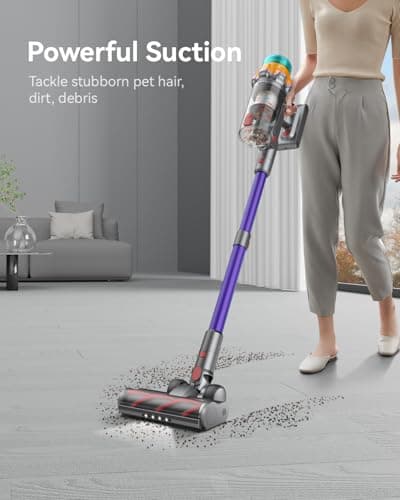 Cordless Vacuum Cleaner, 48KPA 550W 65Mins Self-Standing Vacuum Cleaners for Home, Cordless Stick Vacuum with Oversized Dust Cup, Rechargeable Vacuum for Hardwood Floor, Carpet, Pet Hair