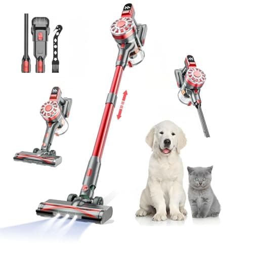 Cordless Vacuum Cleaners for Home with Powerful Suction,Stick Vacuum Cordless Rechargeable,Up to 35 Mins Runtime,Lightweight Hardwood Floor Vacuum for Pet Hair,Carpet(Red)