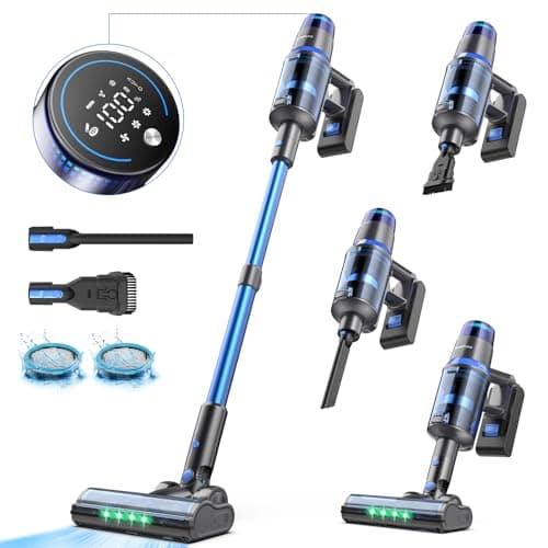 V25 Cordless Vacuum Cleaner, 680W 60Kpa Powerful Stick Vacuum with Dust Sensor, Digital Display, 4000mAh Rechargeable Battery up to 60Mins, Versatile for Pet Hair, Floor, Carpet (Sapphire)