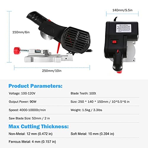 BEAMNOVA Mini Miter Saw Electric Power Table Benchtop Cut-Off Chop Max 45 Degree Cutting for Crafts Miniatures Metal Wood Plastic Compound Cutter