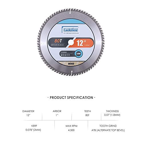 Luckyway 12 Inch Miter Saw Blade 80T with 1 Inch Arbor TCT Circular Saw Blade for Cutting Wood