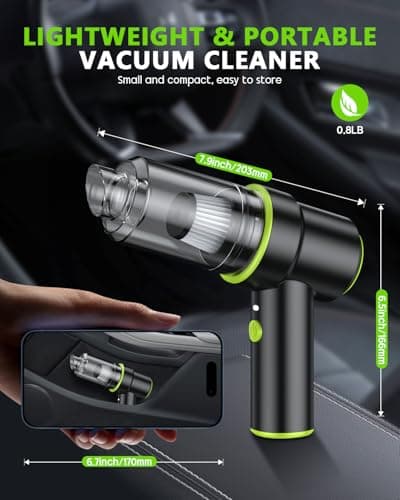 CODN Handheld Car Vacuum Portable Cordless 12000PA, 2 in 1 Handheld Vacuum Cleaner and Air Duster with Multi-Nozzles and LED Light, Mini Hand Held Vacuum Rechargeable for Home, Car, Office, Pet Hair