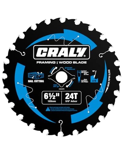 CRALY 6-1/2 Inch 24 Teeth Wood Cutting Framing Circular Saw Blade, 5/8 Inch Arbor, Carbide Tipped, Thin Kerf, Black Ice™ Coating, for Plywood, MDF, OSB, Laminated(C0624FR)