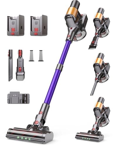 Cordless Vacuum Cleaner, 2 Batteries 120 Mins Runtime, 550W 45KPA Stick Vacuum with Self-Standing, Tangle-Free Brush, LED Display, Vacuum Cleaner for Home Hardwood Floor, Carpet, Pet Hair