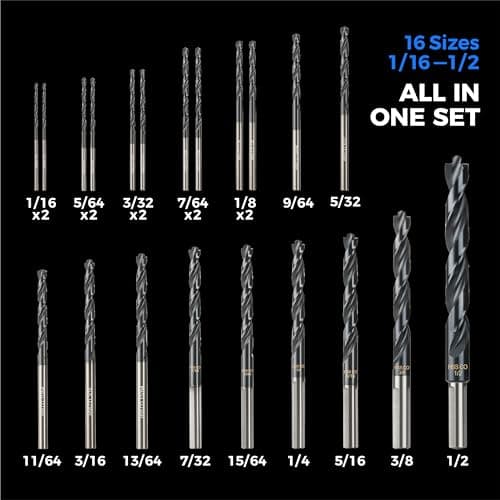 toolant Cobalt Drill Bit Set for Metal and Steel (Pro), Titanium Aluminum Nitride Coated (TiAlN) with Bullet Point Tip, for Hardened Metal, Stainless Steel, 21pcs 1/16"-1/2"