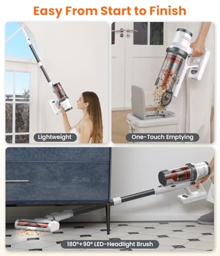Cordless Vacuum Cleaner, 550W/45Kpa Vacuum Cleaners for Home, Max 60Mins Runtime, Anti-Tangled & 1.6L Dust Cup Stick Vacuum, Lightweight Vacuum for Carpet, Hard Floor(Upgraded)