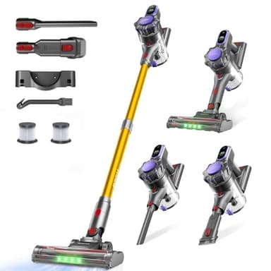 MONSGA Cordless Vacuum Cleaner, 45KPa 400W Stick Vacuum for Home, 50Mins Anti-Tangled Vacuum Cleaner with Charging Dock, Light-Weighted Handheld Vacuum for Pet Hair/Carpet/Floor, LED Display, MV3