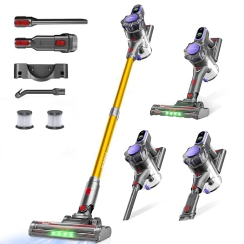MONSGA Cordless Vacuum Cleaner, 45KPa 400W Stick Vacuum for Home, 50Mins Anti-Tangled Vacuum Cleaner with Charging Dock, Light-Weighted Handheld Vacuum for Pet Hair/Carpet/Floor, LED Display, MV3