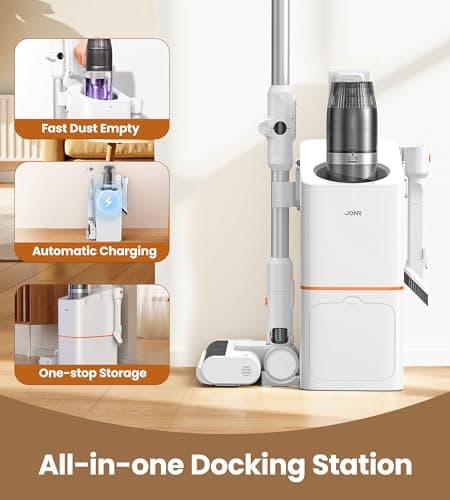 JONR VC08 Pro Cordless Vacuum Cleaner with Auto-Empty Station Powerful Suction, 2.5L Large Dust Bag, 3 in 1 Clean Staion, Rechargeable, Stick Vacuum for Pet Hair, Carpets & Hardfloor