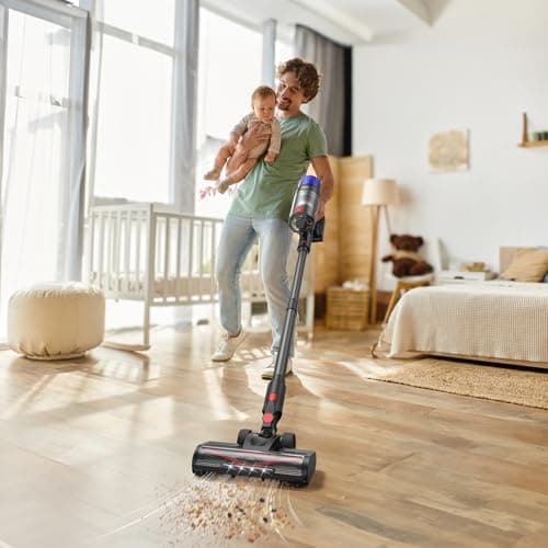 Cordless Vacuum Cleaner, Stick Vac Specifically Handling Pet Hair, Up to 50 Minutes, 500W Powerful Suction, Rechargeable, Lightweight for Carpet, Hard Floor, Deep Dark