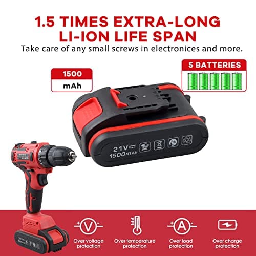 jar-owl Powerful Brushless Motor 21V Cordless Drill Set, 319 in-lb Torque, 0-1350RMP Variable Speed, 10MM 3/8'' Keyless Chuck, 25+1 Clutch, 1.5Ah Li-Ion Battery & Charger for Home Tool Kit