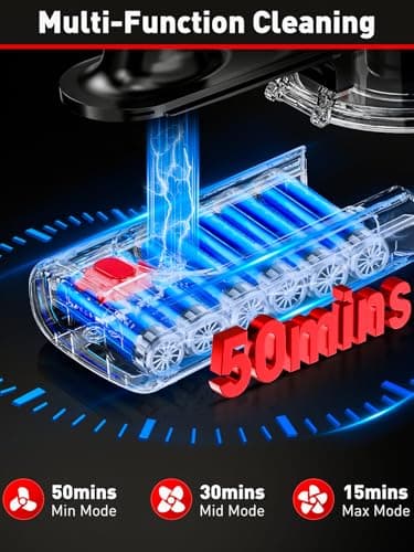 Cordless Vacuum Cleaner, 8-in-1 Vacuum Cleaners for Home, 45Mins Runtime, Anti-Tangle Stick Vacuum with LED Display, Rechargeable Lightweight Vacuum for Pet Hair/Carpet/Floor (Red)