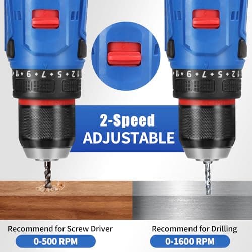 Cordless Drill Set,18V Brushless Power impach driver with Battery and Charger, 3/8" Keyless Chuck, Variable Speed, Drill Driver Bits Kit for Drilling and Tightening/Loosening Screws