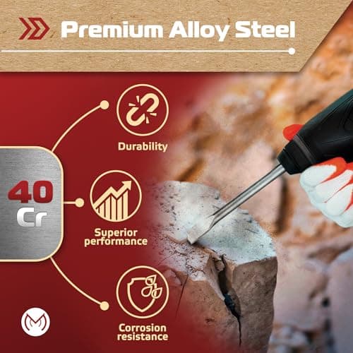 SDS Plus Chisel Set for Rotary Hammer Drills, 6 PCS SDS Chisel Set Includes Point, Flat, Scaling, Groove, Scraping, Tile, Hammer Drill Bits for Brick, Concrete, Block, Masonry