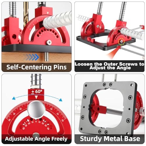 Portable Drill Guide Multi Angle Drill Guide Self-Centering Precision Drilling Jig Attachment for Drilling Angled or Straight Holes,Heavy-Duty 0° to 60° Angle Drilling Guide