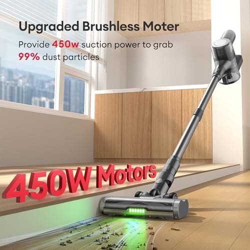 Ultenic Cordless Vacuum Cleaner, 500W 45Kpa Stick Vacuum with Car Dashboard Screen, Tangle-Free Brush for Pet Hair, Max 45mins Runtime, LED Display Tools for Hard Floor, Carpet, Car Cleaning, U12