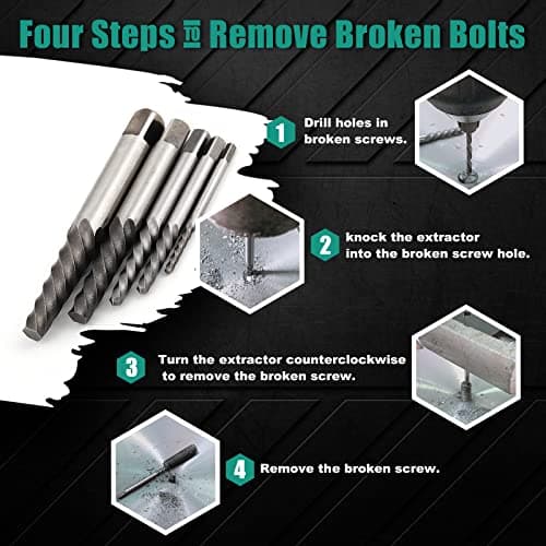 COMOWARE 10pcs Screw Extractor & Left Hand Drill Bit Set, HSS M2, 118° Split Point, 5pcs Left Handed Drill Bits (5/64" - 19/64") & 5pcs Easy Out Screw Extractor Set (#1 - #5), with Index Case