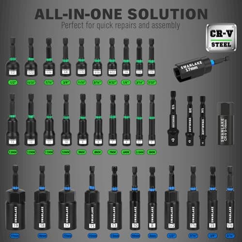 74-Piece Magnetic Nut Driver Set for Impact Drill Metric & SAE, Impact Socket Adapter, Power Bits with Magnetic Holder, Wing Nut Driver, Universal Socket, 1/4'' Quick-change Bit Extension