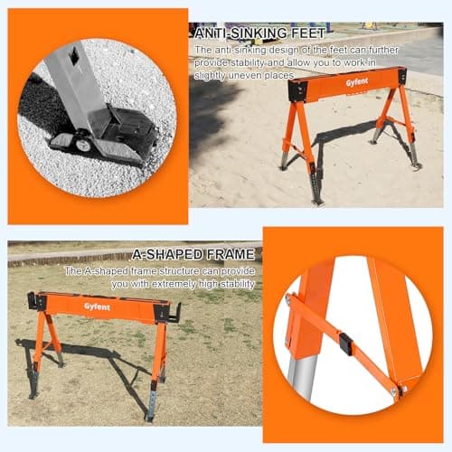 Saw Horses 2 Pack, 4400Lbs Load Capacity Saw Horse Folding Heavy Duty Sawhorses 21-34in Adjustable Height Professional Saw Horse with 2x4 Bracket for Woodworking Carpenters Contractors, Orange