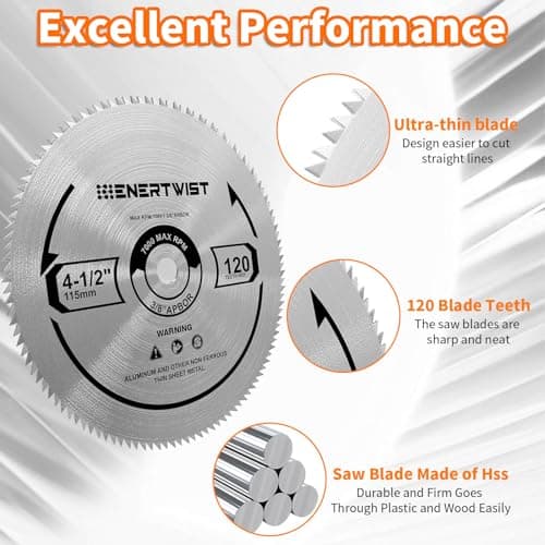 ENERTWIST 4-1/2 Inch 120T Circular Saw Blade 3/8 Inch (9.5mm) Arbor, Pack of 2-Pieces for Plywood, OSB, Paneling and Vinyl Siding Fast and Smooth Cutting Saw Blade