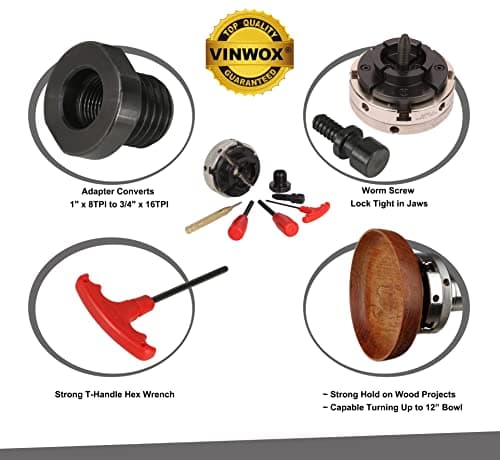 4INCH 4-Jaw Self-Centering Wood Lathe Chuck, 2" Round Jaw Mounted, 1"x8TPI thread & 3/4"x16TPI Adapter, T Allen Wrench, Screw Chuck, SCR4-4, Nickle electric Coating Body