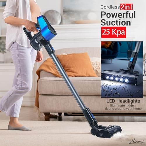 Sirena Proflex PetVac 2-in-1 Cordless Stick Vacuum Cleaner with Motorized Pet Brush for Pet Hair Removal, Multi-Surface Cleaning, and Portable Convenience