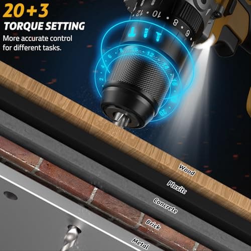 21V Cordless Hammer Drill - 1060In·lbs Brushless Drill Set with 2 x 4.0Ah Battery - 20+3 Torque Battery Drills 2150RPM Power Drills 1/2" Chuck Electric Drill for Drilling Wood Bricks Metal