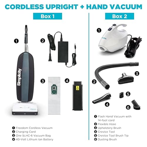 Simplicity Vacuums Cleaning Bundle – Freedom Cordless Upright + Flash Hand Vac with Tools – Lightweight Vacuum Cleaners for Home Carpet, Hard Floors and More