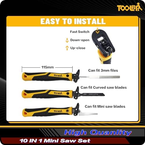 10-In-1 Model Craft Hand Saw & File Set. DIY Mini Razor Saw&File Kit for Handcrafted, Modeling, Plastic, and Other Fine Cutting, Reliable Blade Quick Change Mechanism