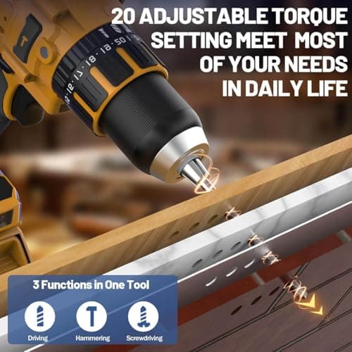 Cordless Hammer Drill Compatible with Dewalt 20V Max Battery (NO Battery) -Brushless Motor, 1/2" Keyless Metal Chuck & LED Light for Drilling Brick, Metal, Wood - Ideal for DIY
