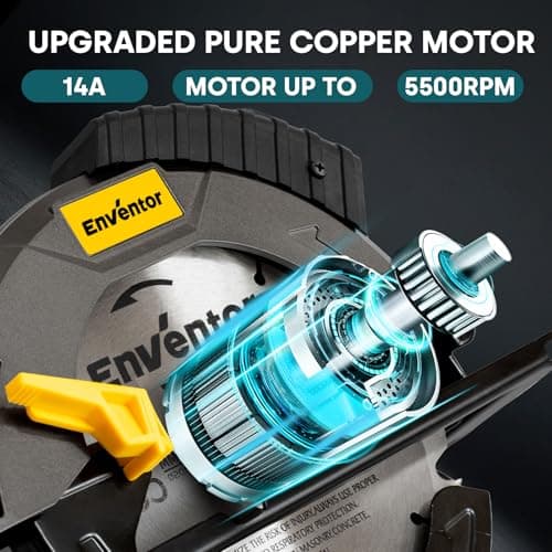 Enventor Circular Saw Corded, 14A Electric Circular Saws 7-1/4-Inch with Laser Guide, 2 Blade Saws (40T/24T), Max Cutting Depth 2-7/16"(90°), 1-13/16"(0°-45°), Single Handed Bevel, 5500RPM, Blue