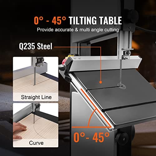 VEVOR Band Saw with Stand, 10-Inch, 560 & 1100 RPM Two-Speed Benchtop Bandsaw, 370W 1/2HP Motor with Metal Stand Optimized Work Light Workbench Fence and Miter Gauge, for Woodworking Aluminum Plastic