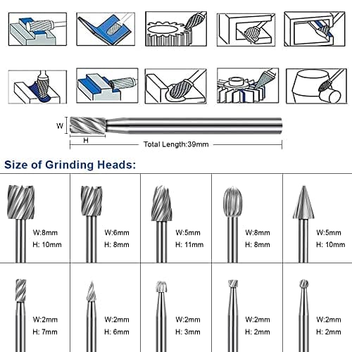 Wood Carving Bits Engraving Router Bit, 20pcs HSS Different Rotary Burr Set with 1/8"(3mm) Shank for Rotary Tools for DIY Woodworking, Carving, Drilling, Engraving, Trimming