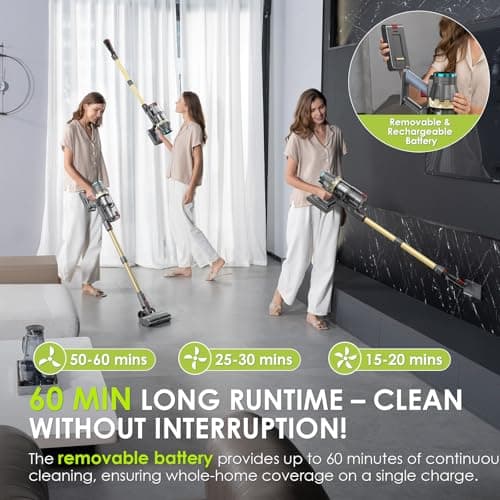 Cordless Vacuum Cleaner, 550W/48Kpa Self-Standing Vacuum Cleaners for Home, up to 70 mins Run Time, Powerful Suction with Touch Screen, Stick Vauum Cleaner for Pet Hair,Carpet,Hardwood Floor