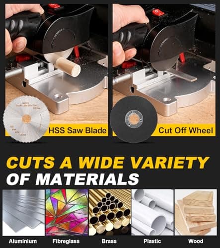 Mini Miter Cut-Off Chop Saw for Metal Cutting, Arrow Shafts, Wood Crafts, Hobby Miniature Model Making, Small Electric Table Saw Tool, 223/5.56 Brass, Cuts Max. 1/2" High x 1/2" Wide