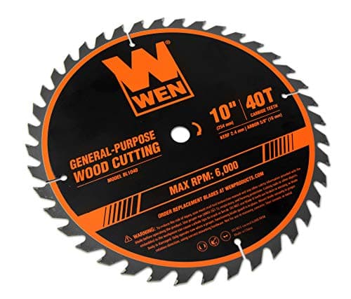 WEN BL1040 10-Inch 40-Tooth Carbide-Tipped Professional Woodworking Saw Blade for Miter Saws and Table Saws
