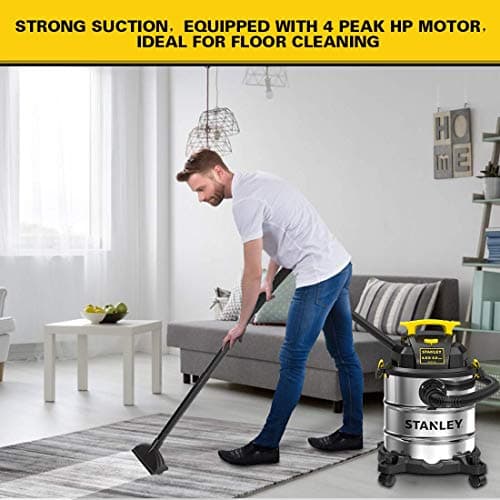 STANLEY SL18116 Wet/Dry Vacuum, 6 Gallon, 4 Horsepower, Stainless Steel Tank, 4.0 HP, Silver+Yellow