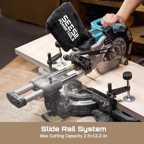 SEESII Sliding Compound Miter Saw: Cordless Power Miter Saw with Laser Guide 8-Inch, 2 * 5000 mAh Batteries, Single Bevel 45°, 24T TCT Blade, Max Cut 2.5×12-inch, Ideal for DIY & Woodworking