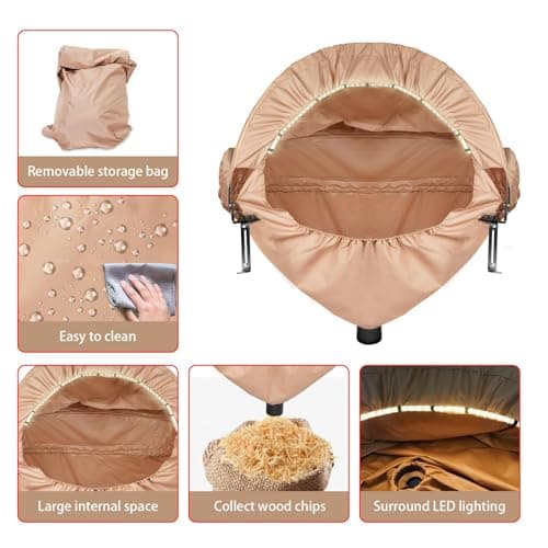 Miter Saw Dust Collection Hood with Light, Dust Solution for Miter Saws, Dust Collector, Accessory Holes, Universal Fit, Storage Bag - Khaki