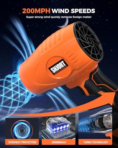 Leaf Blower Cordless with Battery and Charger, 500,000 RPM, Extended Nozzle, Lightweight Handheld Design, Turbo Jet Blower for Patio Cleaning,car Blowing Water, Lawn Care, Blowing Leaves and Dust