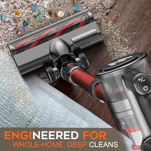 Cordless Vacuum Cleaner,Vacuum Cleaners for Home with Super Suction,Stick Vacuum Cleaner Rechargeable Up to 35 Mins Runtime,Lightweight Hardwood Floor Vacuum for Pet Hair,Carpet(Deep Red)