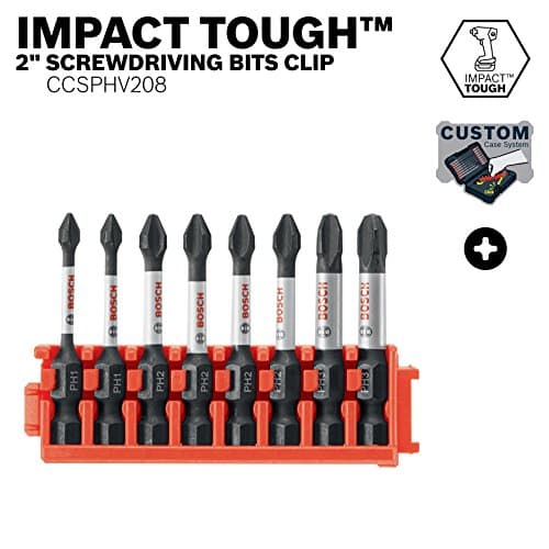 BOSCH CCSPHV208 8-Piece Assorted Set 2 In. Impact Tough Phillips Power Bits with Clip for Custom Case System