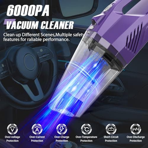 Handheld Vacuum Cordless - Car Vacuum Portable & Small Vacuum Cleaner with 6KPa Suction, USB Vacuum Cordless Rechargeable, HEPA Filter, LED Light for Pet Hair, Home, Car, Office - Includes Accessories
