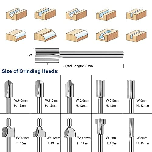 Wood Carving Bits Engraving Router Bit, 20pcs HSS Different Rotary Burr Set with 1/8"(3mm) Shank for Rotary Tools for DIY Woodworking, Carving, Drilling, Engraving, Trimming