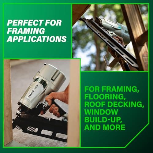 Metabo HPT Framing Nailer, Pro-Preferred Pneumatic Power Nailer & Framing Tool for Flooring, Roof Decking, Selectable Trigger & Rafter Hook, 21° 2" to 3-1/4" Plastic Collated Nails, NR83A5